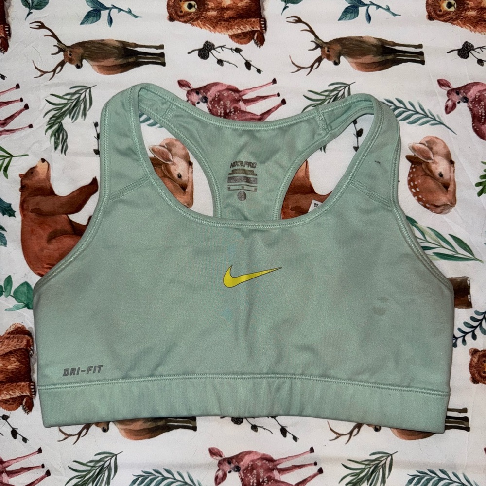 Nike Pro Sports Bra in Mint Green with Lime Swoosh